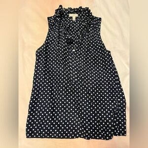 Jcrew Navy and White Polka Dot Ruffle Sleeveless Top Tank
